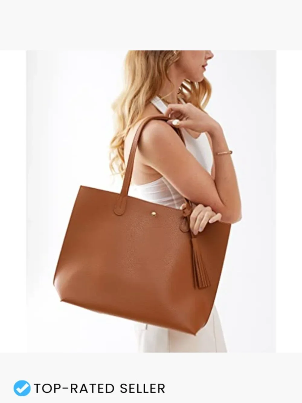 Women's Faux Leather Tote Bag Minimalist Chunky Handbag Work Office Purse